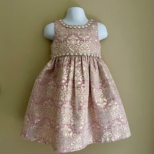 Metallic Gold + Blush jacquard 3T girl formal - pageant dress